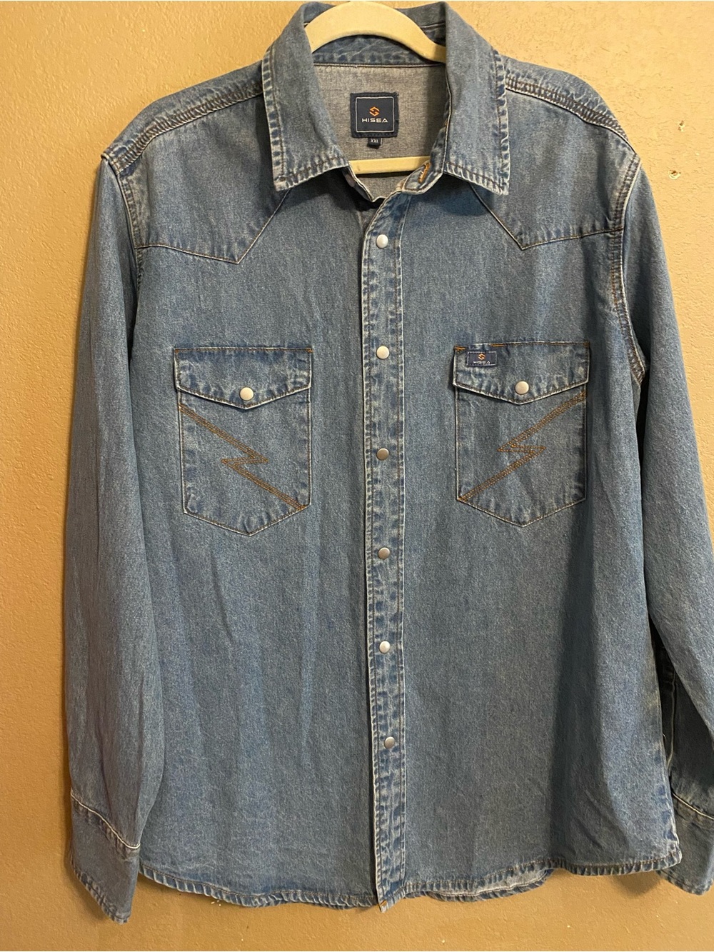 Hosea Men’s XXL Light Wash Heavy Denim Western Snap Shirt